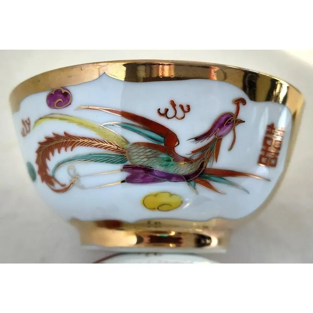 Bowls-Rice/Noodle-Chinese Theme-Spoons-Vintage-Gold Trim-Phoenix & Dragon-Set 2 - Picture 10 of 14